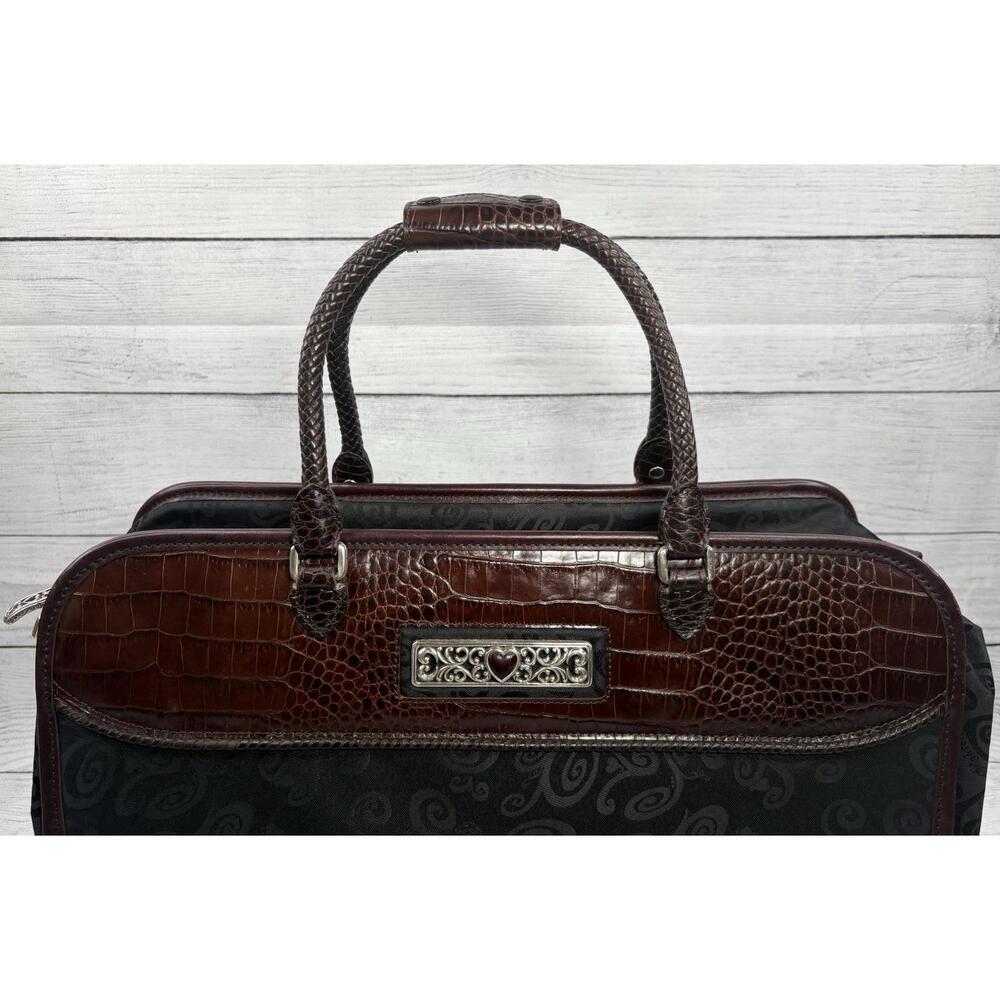 Brighton Rolling Business Laptop Weekend Carry-On Leather & Fabric Travel Bag - Picture 3 of 11